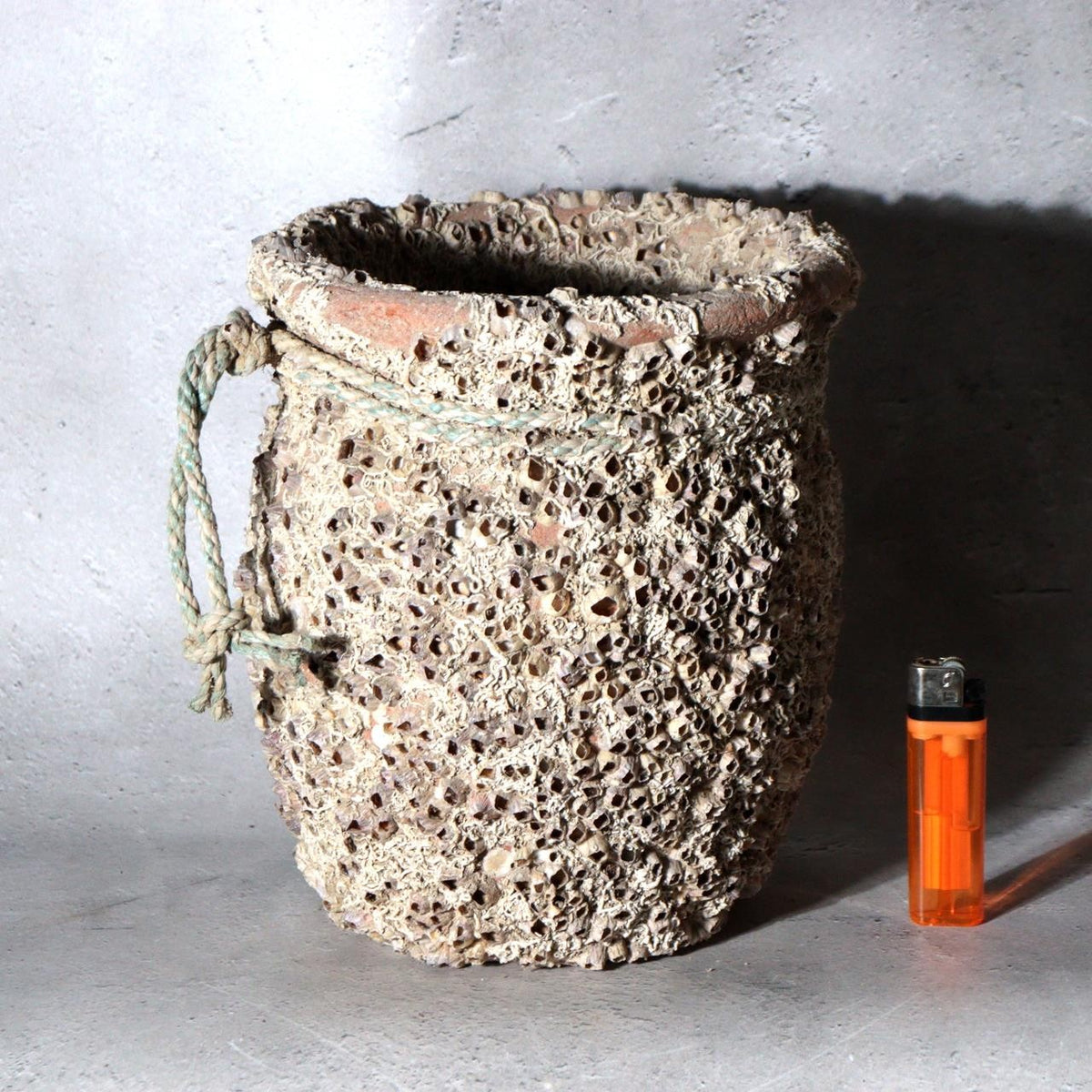 Vintage Japanese Pottery Octopus Trap Takotsubo Barnacles Rope Vase1