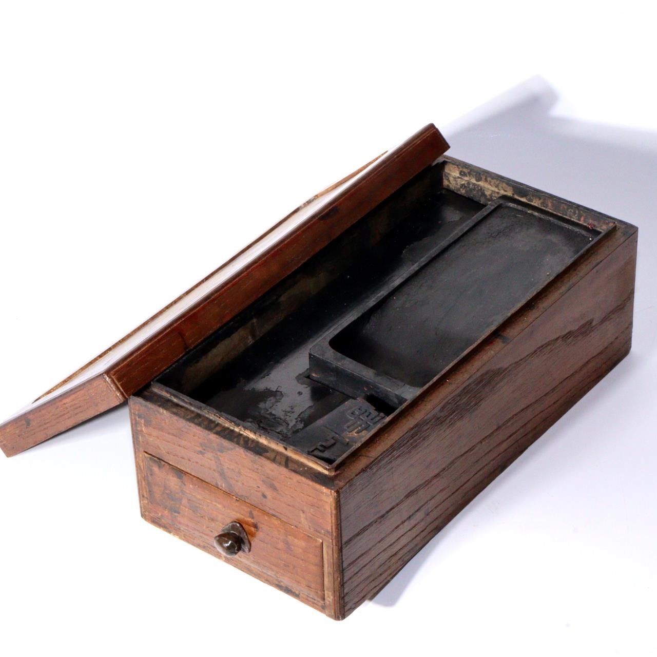 Japanese Antique wooden small Suzuribako Inkstone box Kakesuzuri Meiji WBX292