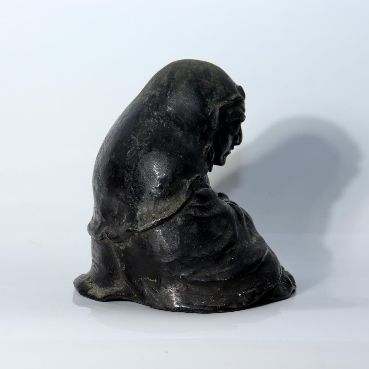 Japanese Antique Cast Bronze Bodhidharma Daruma Seated Statue Figure BOSa568
