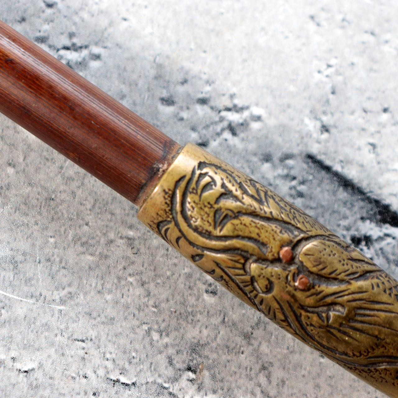 Meiji Period Japanese Kiseru Bamboo Smoking Pipe Dragon Relief WO6407