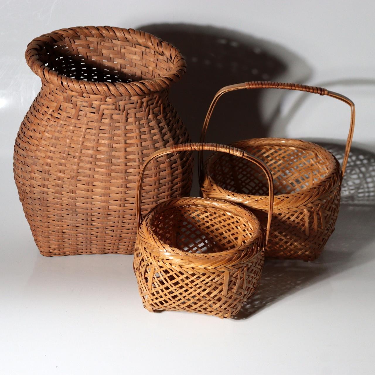 Vintage Japanese Folk Craft Bamboo Woven Basket Collection Set of 8 WO6392