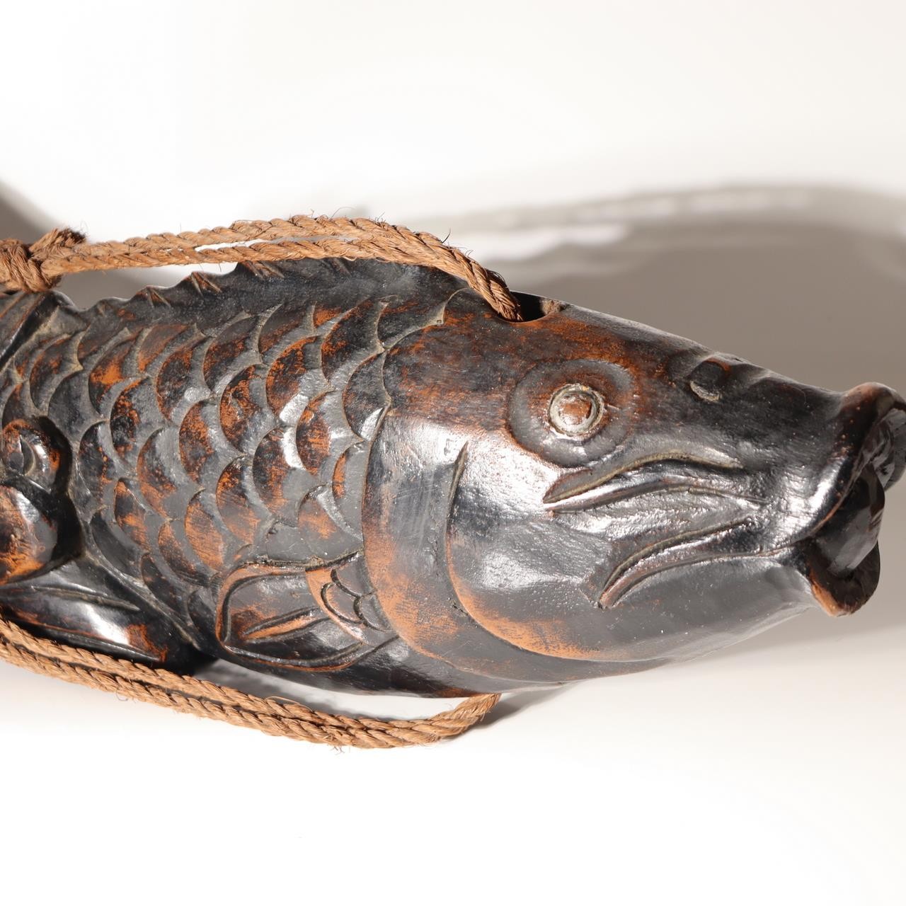 Japanese Vintage  Wood Carved Fish Jizaikagi Yokogi Hearth Hook Crossbar Mingei14