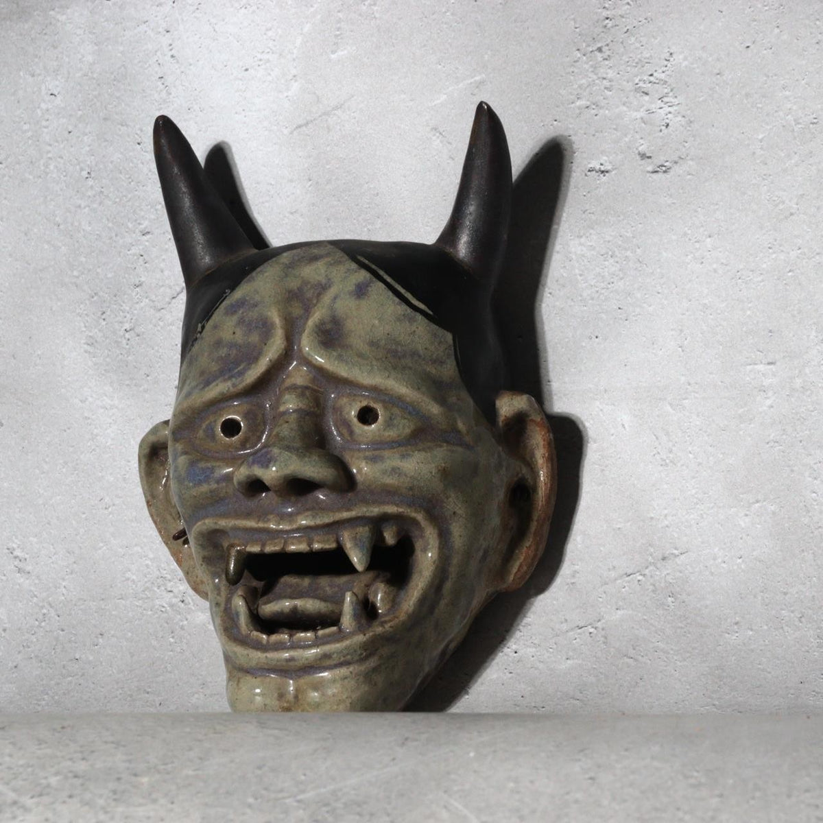 Antique Meiji Showa Mino Ware Ceramic Hannya Mask Shrine Dedication Box8