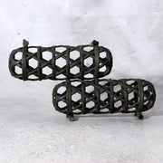 Japanese Bronze Jakago River Basket Flower Holder - Ikebana Suiban Tenpai9