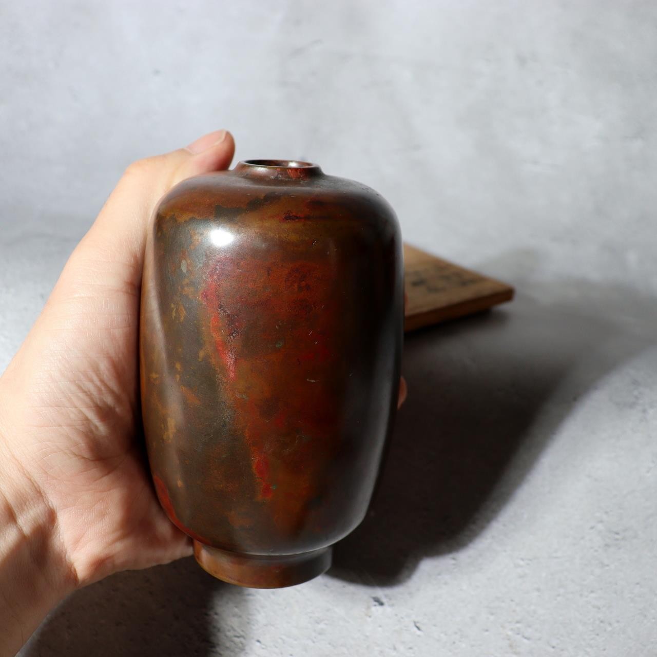 Japanese Cast Bronze Vase - Naoki Hara - Signed Tomobako Box Ikebana BV74011