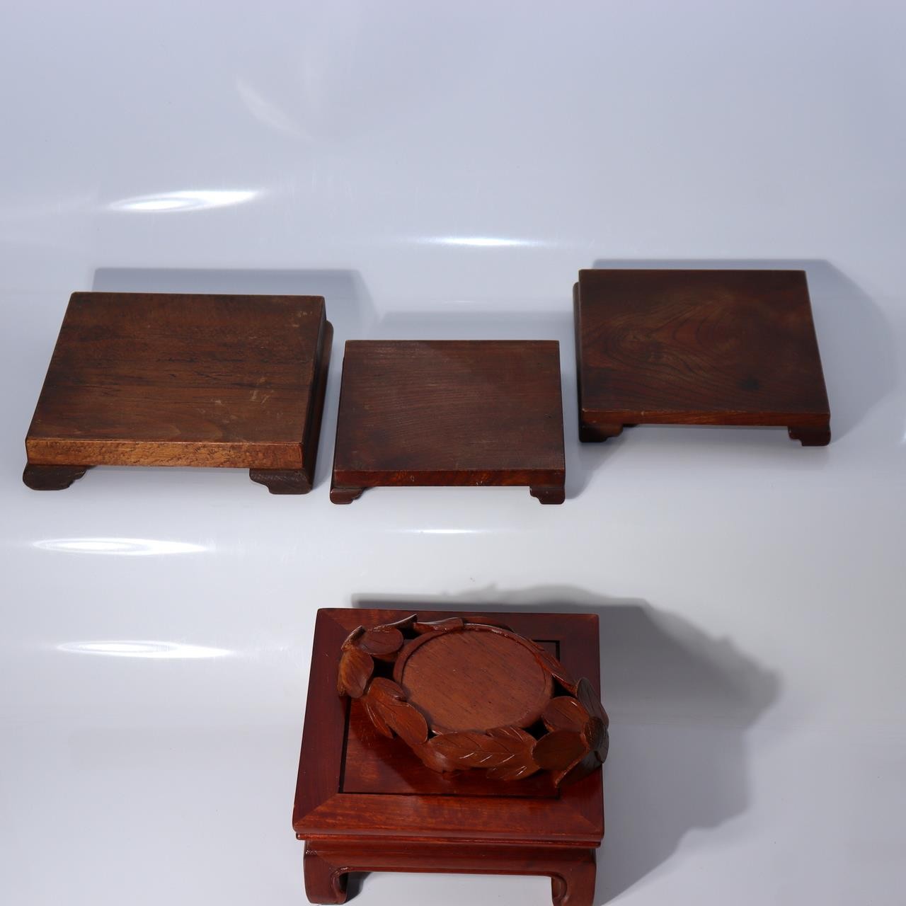 Japanese Vintage Wooden Suiseki Bonsai Display Stand Base Set of 5 WO6041