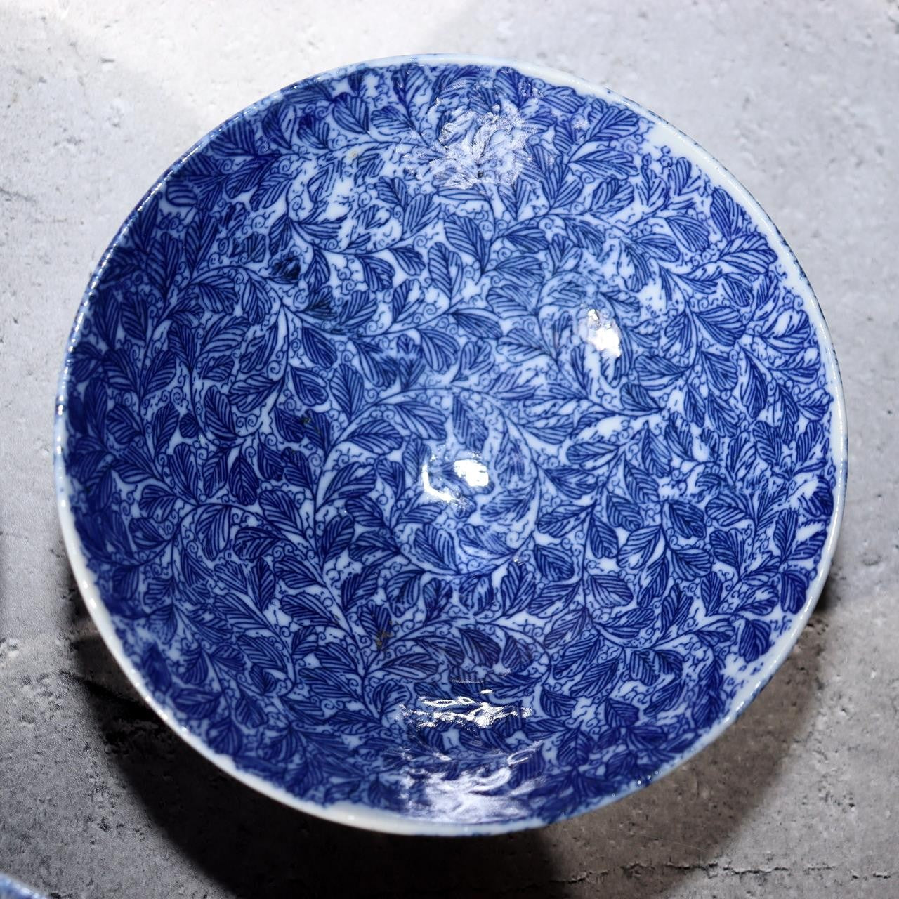 Antique Japanese Imari Rice Bowls Set 4 Inban Transferware Blue Fern Meiji IP1292