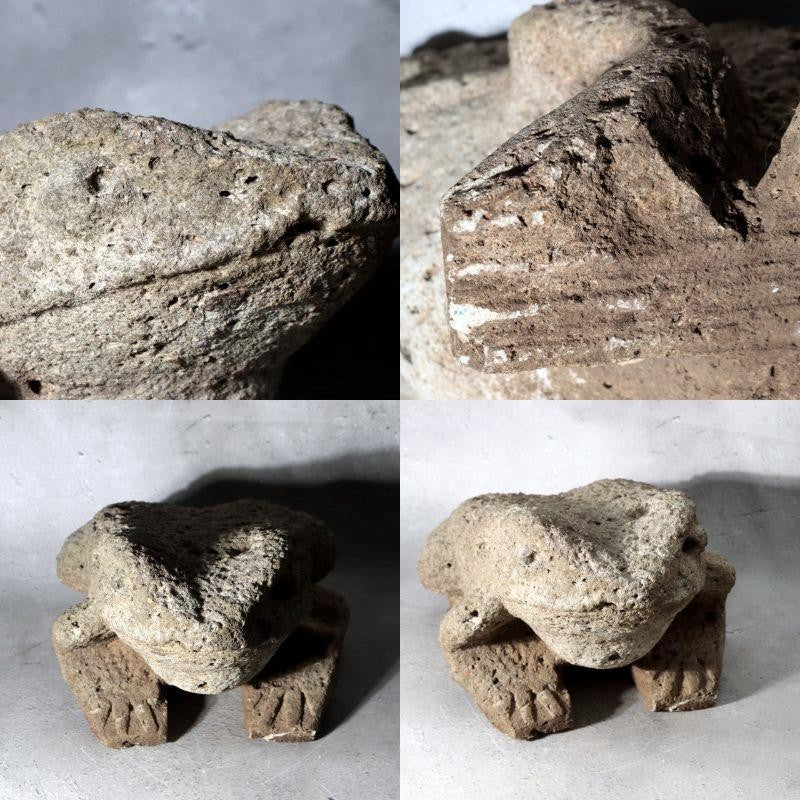 Japanese Carved Porous Stone Frog Sculpture Garden Ornament BT2567