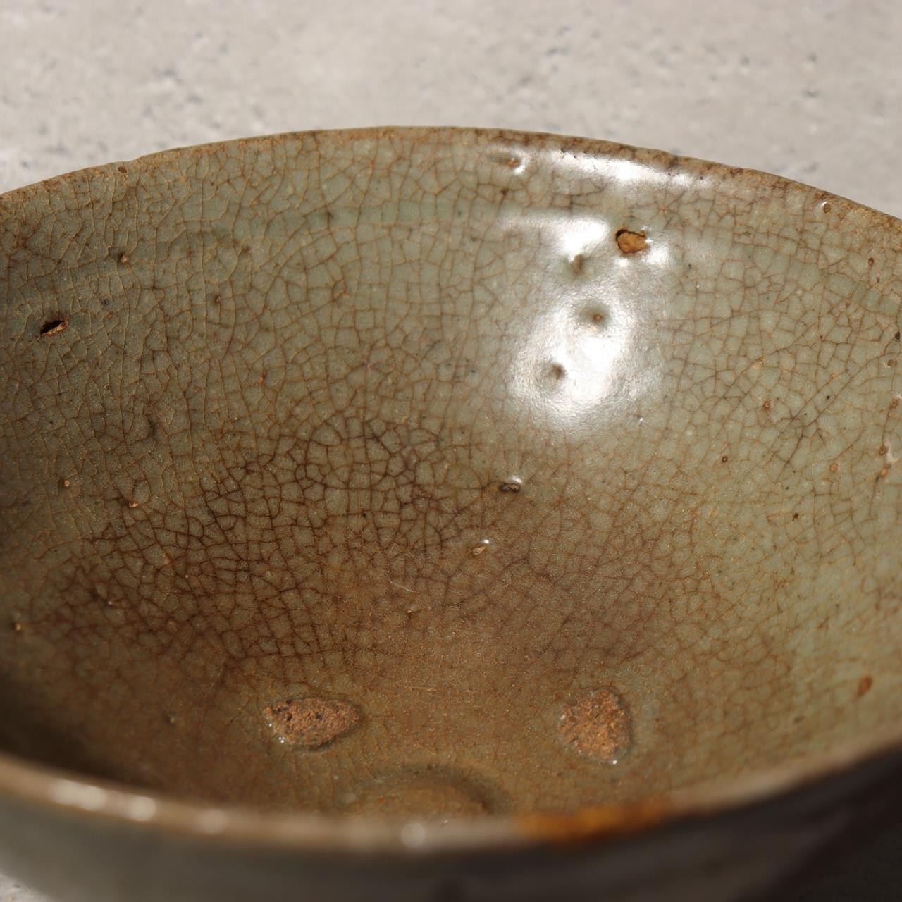 Antique Korean Celadon Tea Bowl Early Joseon Dynasty Sunakodai Kintsugi Box22