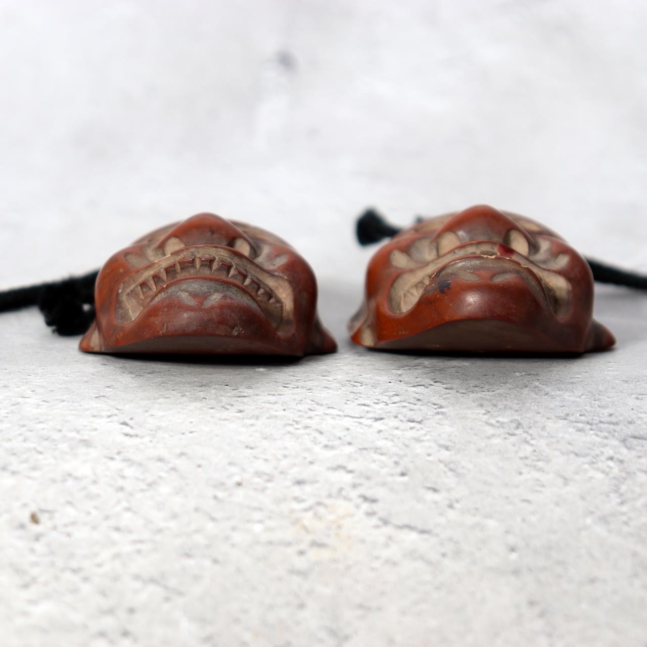 Antique Japanese Boxwood Netsuke Masks - Saru-tobide & Ko-tobide Style - 2pc Set7