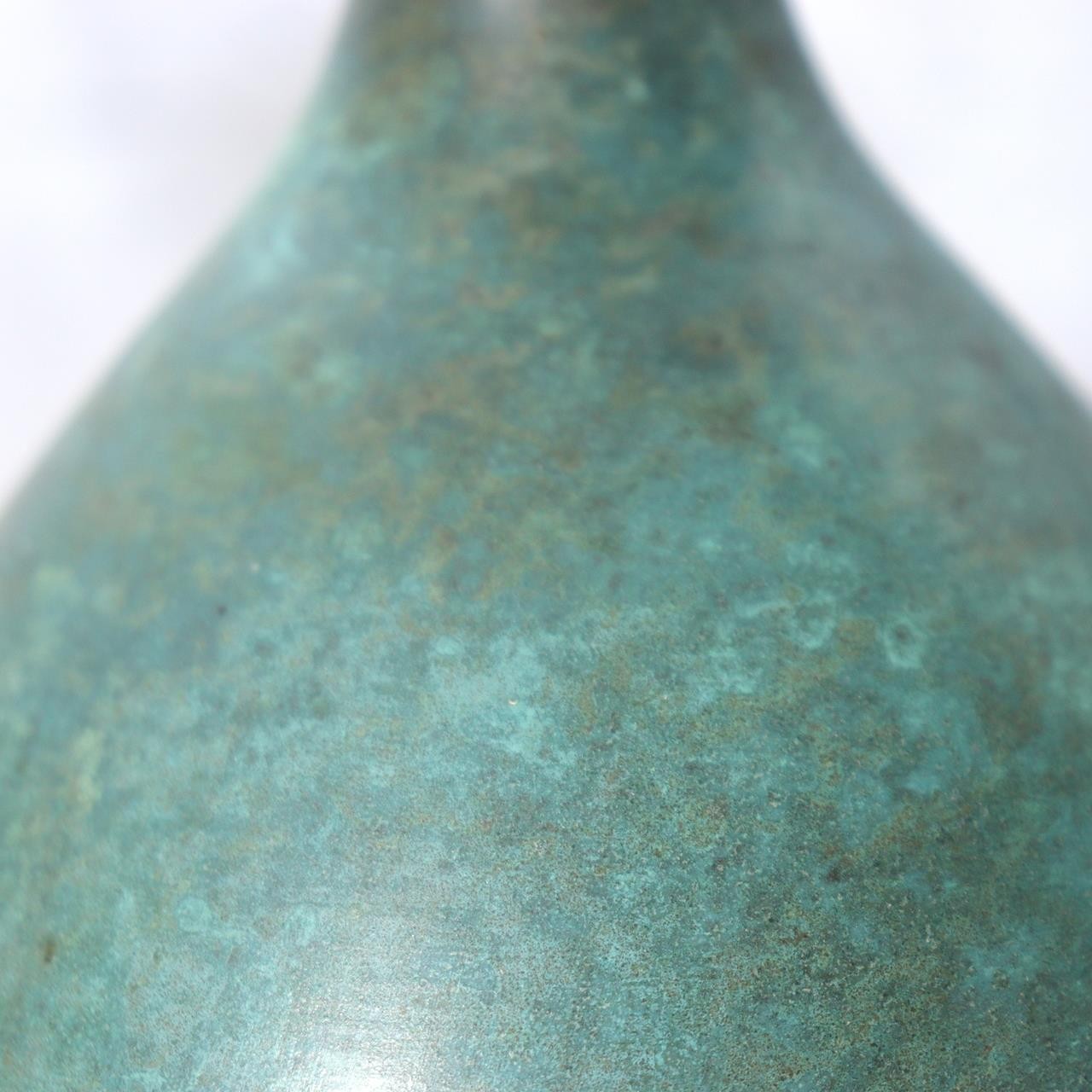 Vintage Japanese Seidou Bronze Vase - Turquoise Green Patina - Signed Tomobako13