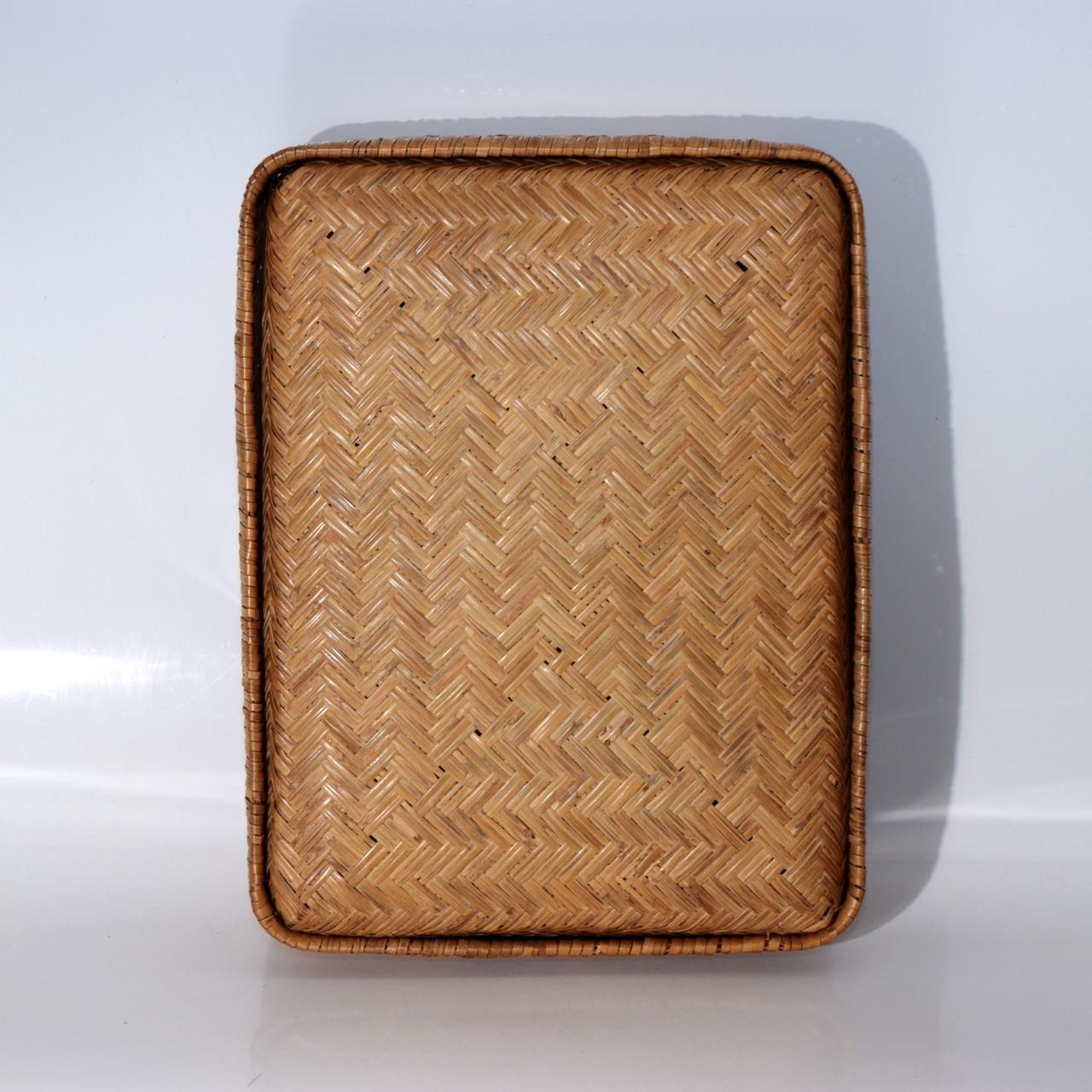 Vintage Japanese Woven Bamboo Box Rectangular Basket Lid Case BVO725