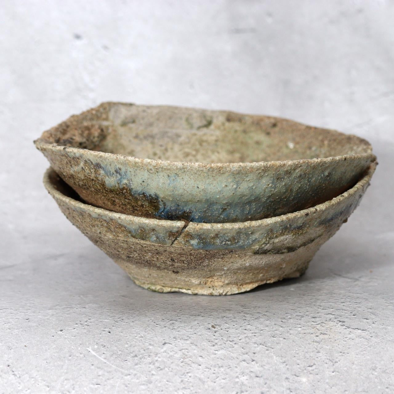 Japanese Antique Tokoname Stoneware Fused Yamajawan Pair Iconic Natural Ash Drip8