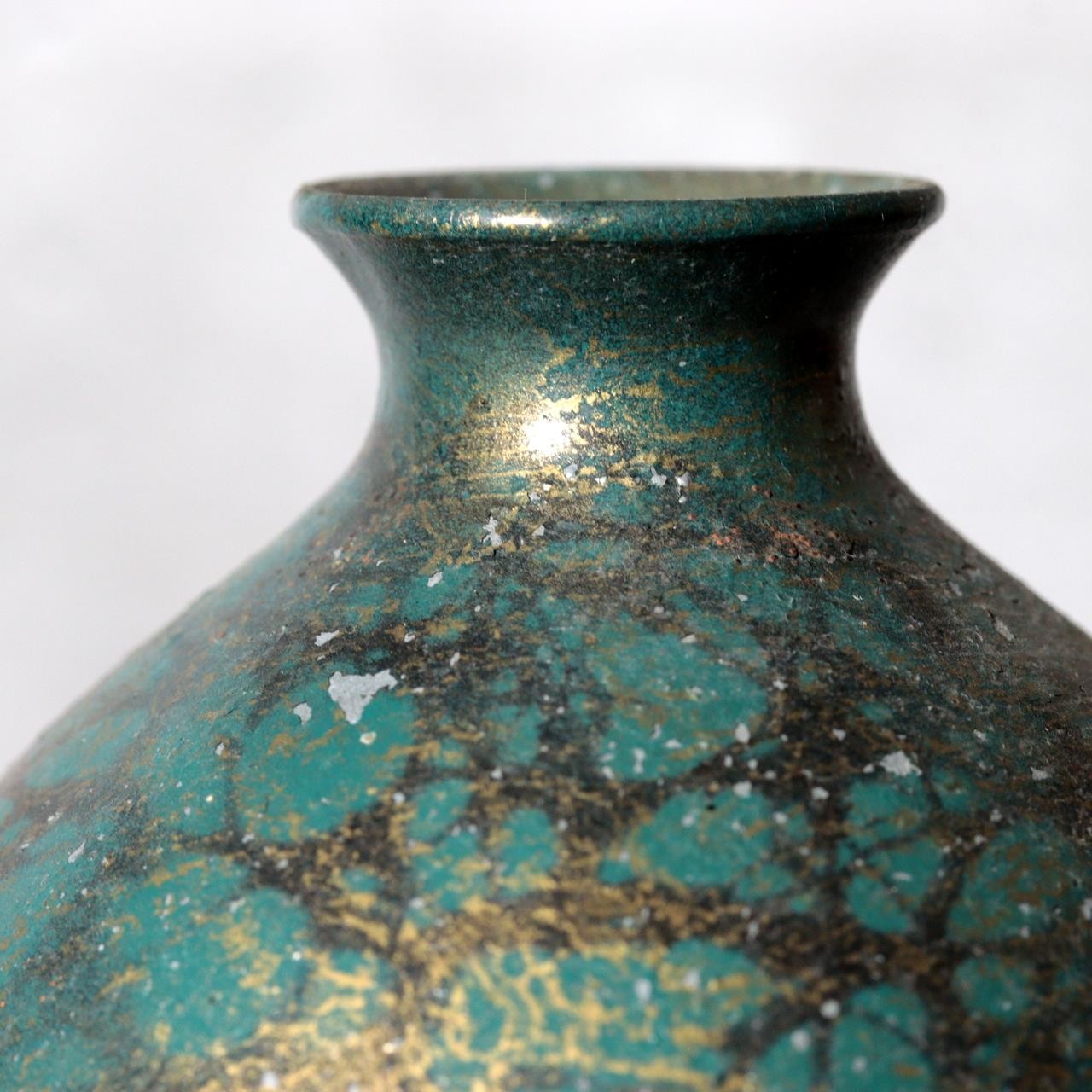Japanese Bronze Bud Vase Green and Gold Patina Flower Holder BV7767