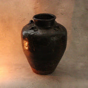 Antique Japanese Shiga Folk Kiln Pottery Iron Glaze Shiji-ko Four-Lug Jar PV31123