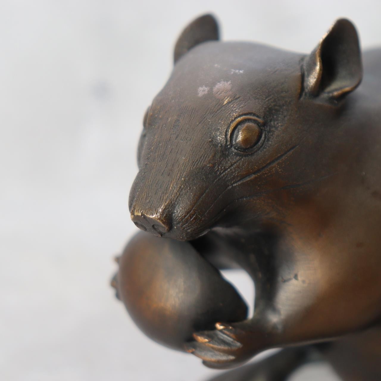 Vintage Japanese Bronze Rat Figurine - Nezumi by Seisai - Signed Tomobako 1.4kg8