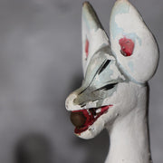 Pair of Vintage Japanese Clay Inari Fox Statues Traditional Gofun Finish Temple15