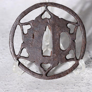 Antique Sukashi Tsuba: Iron Body Boar's Eye Heart Motifs Muromachi Edo Period1