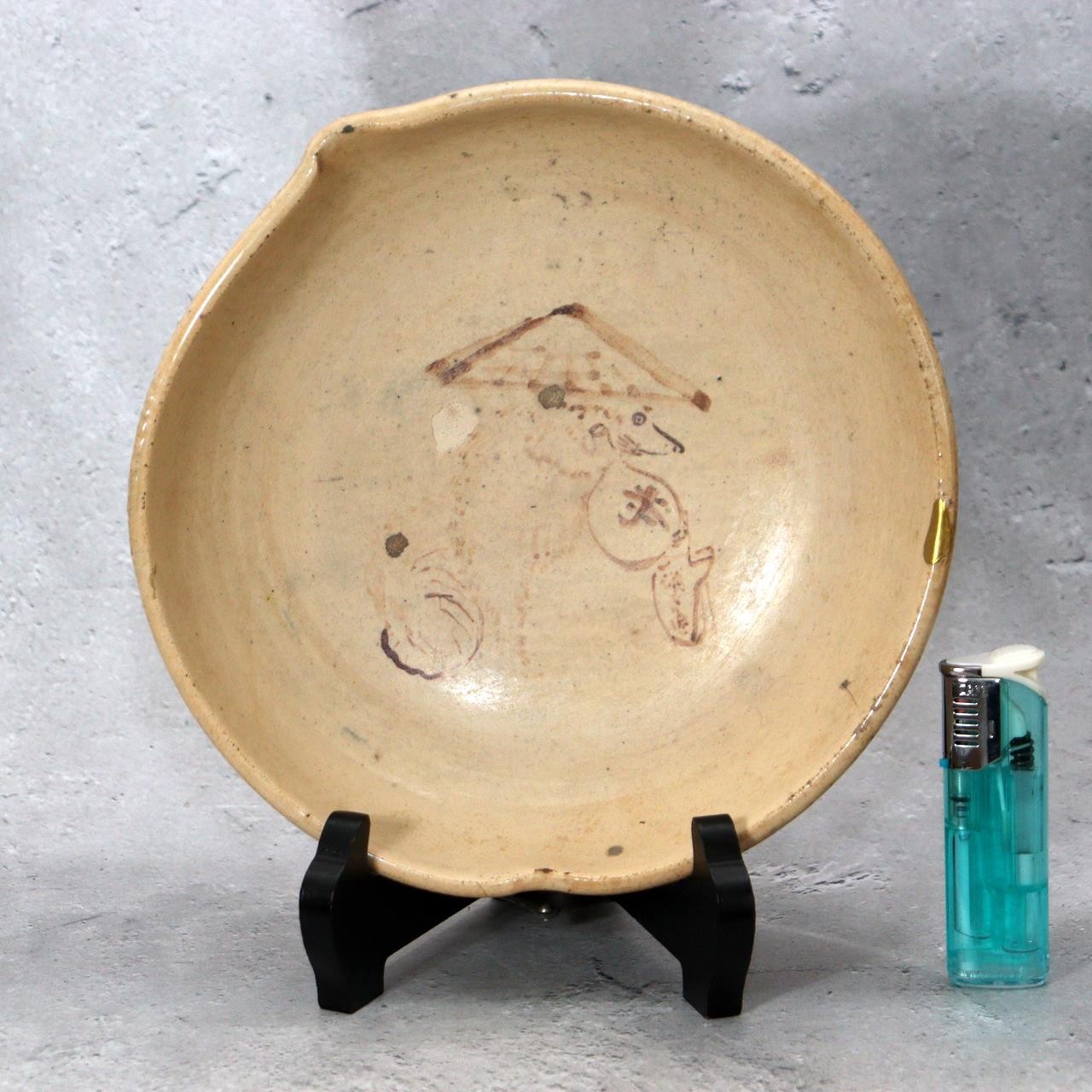 Antique Japanese Mino Ware Bowl Tanuki Motif Seto-Mino Tradition Kintsugi-Style1