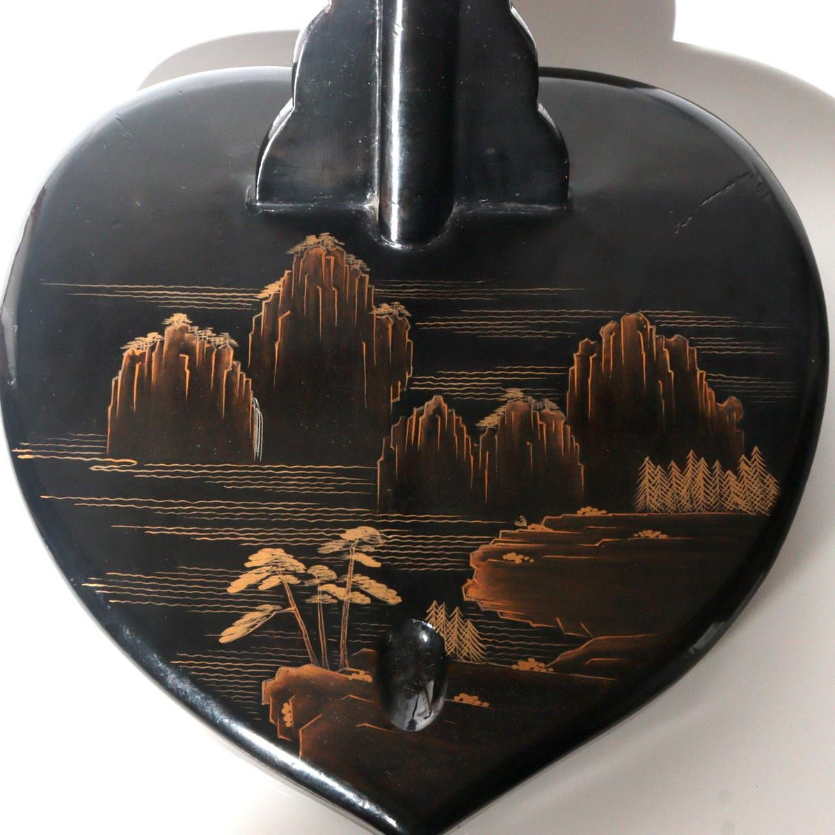 Vintage Japanese Black Lacquer Makie Vertical Sword Stand Katana Kake Landscape2