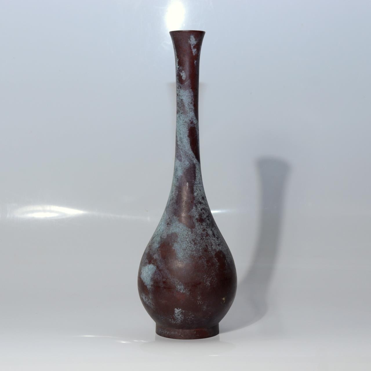 Japanese Vintage Bronze Tsurukubi Flower Vase Long Neck Green Patina Finish2