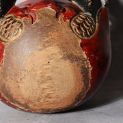 Antique Japanese Buddhist Mokugyo Temple Wood Block Drum Fish Motif Red 22cm7