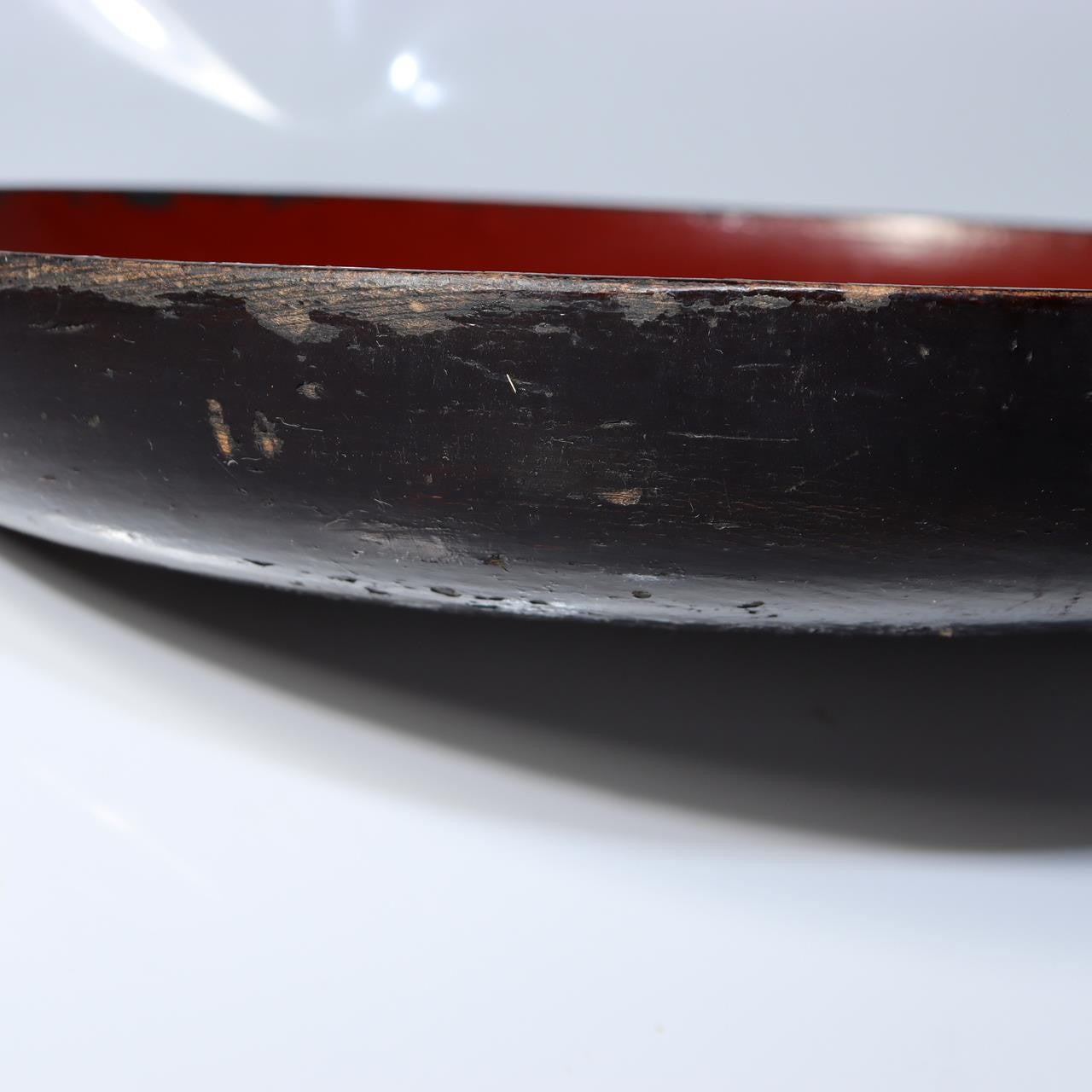 Antique Japanese Aizu Lacquer Round Oval Wooden Serving Tray Warped WO60813
