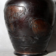 Antique Japanese Takaoka Bronze Vase Hozan Twin Koi Lotus Pond BV774-216