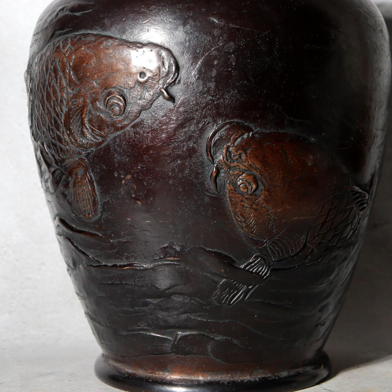 Antique Japanese Takaoka Bronze Vase Hozan Twin Koi Lotus Pond BV774-216
