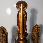 Japanese Vintage Amida Sanzon Buddhist Statue Set 3pc Gilt Wood 28.6cm Zen BT24412