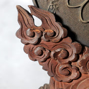 Japanese Antique Shinto Shinkyo Sacred Mirror Wooden Stand Bronze Alloy BOSa678
