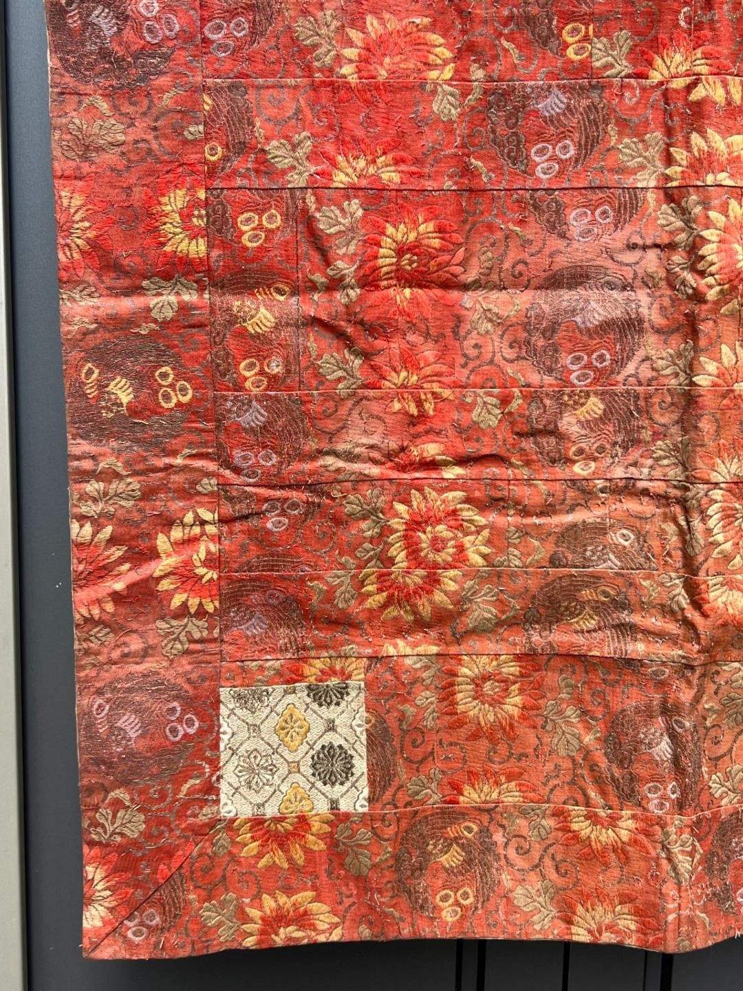 Antique 19th 20th C. Japanese Kinran Brocade Buddhist Temple Banner Phoenix5