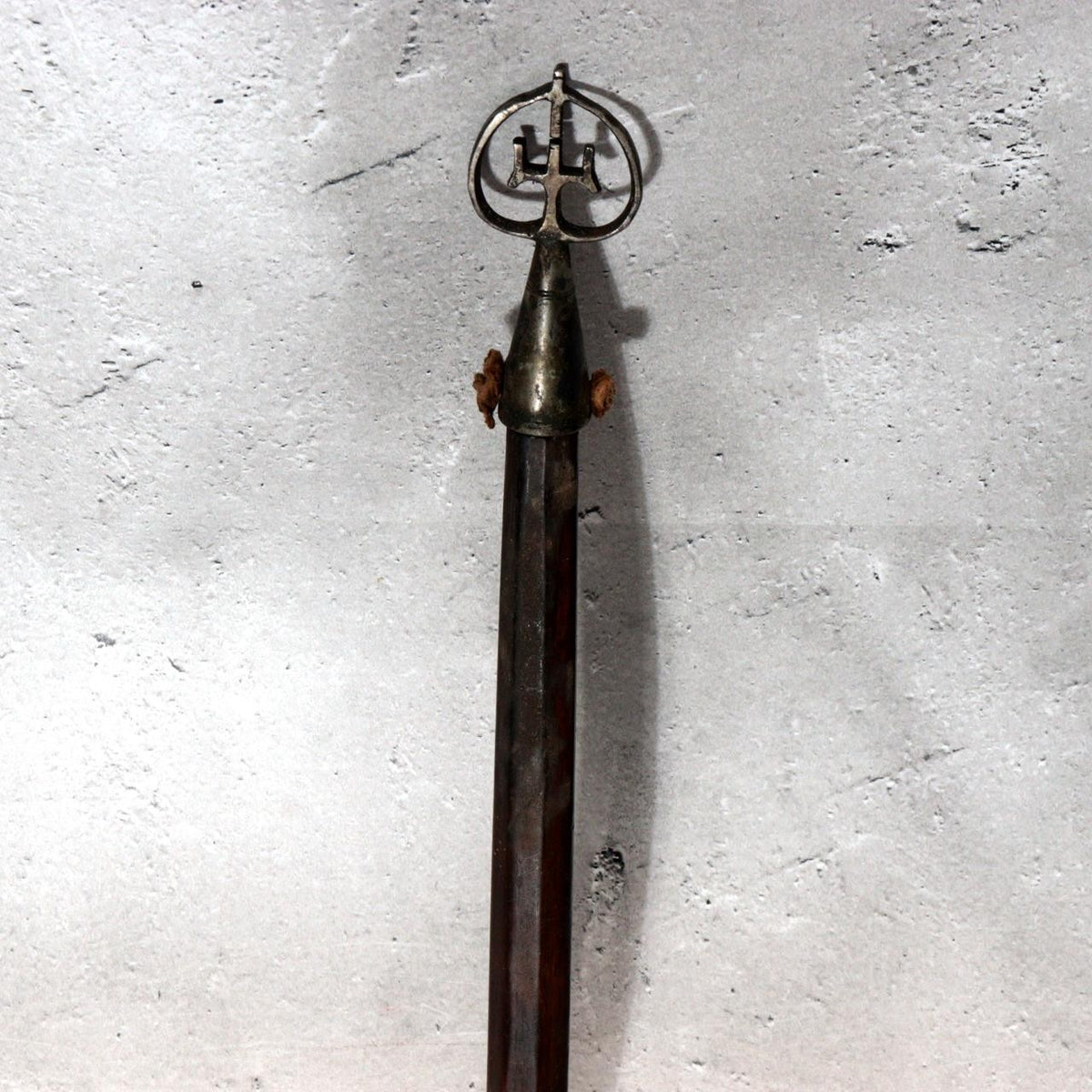 Antique Japanese Buddhist Hand Shakujo Staff Wooden Handle Vajra Motif Edo Meiji0