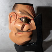 Japanese Carved Wooden Noh Mask Omi Male Demon with Bag MSK5466