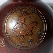 Vintage Japanese Copper Vase Silver Inlay Angelfish Motif Bronze BV7851