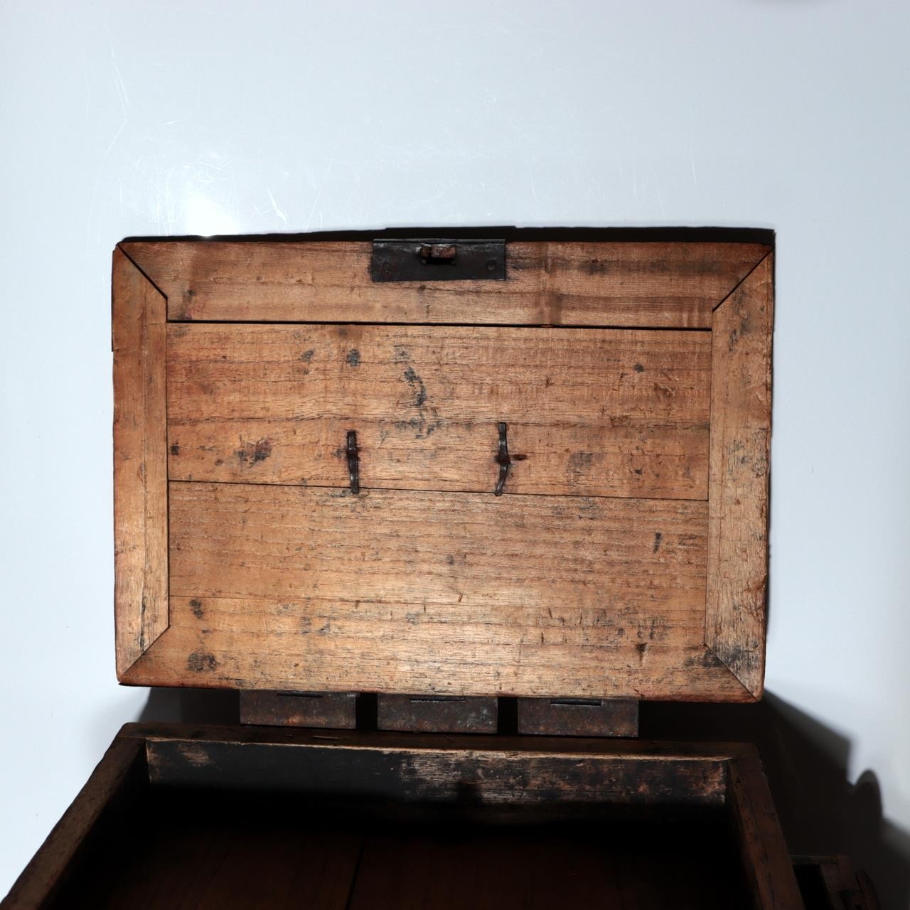 Antique Late Edo Japanese Wooden Kake Suzuri Portable Writing Box WO6209