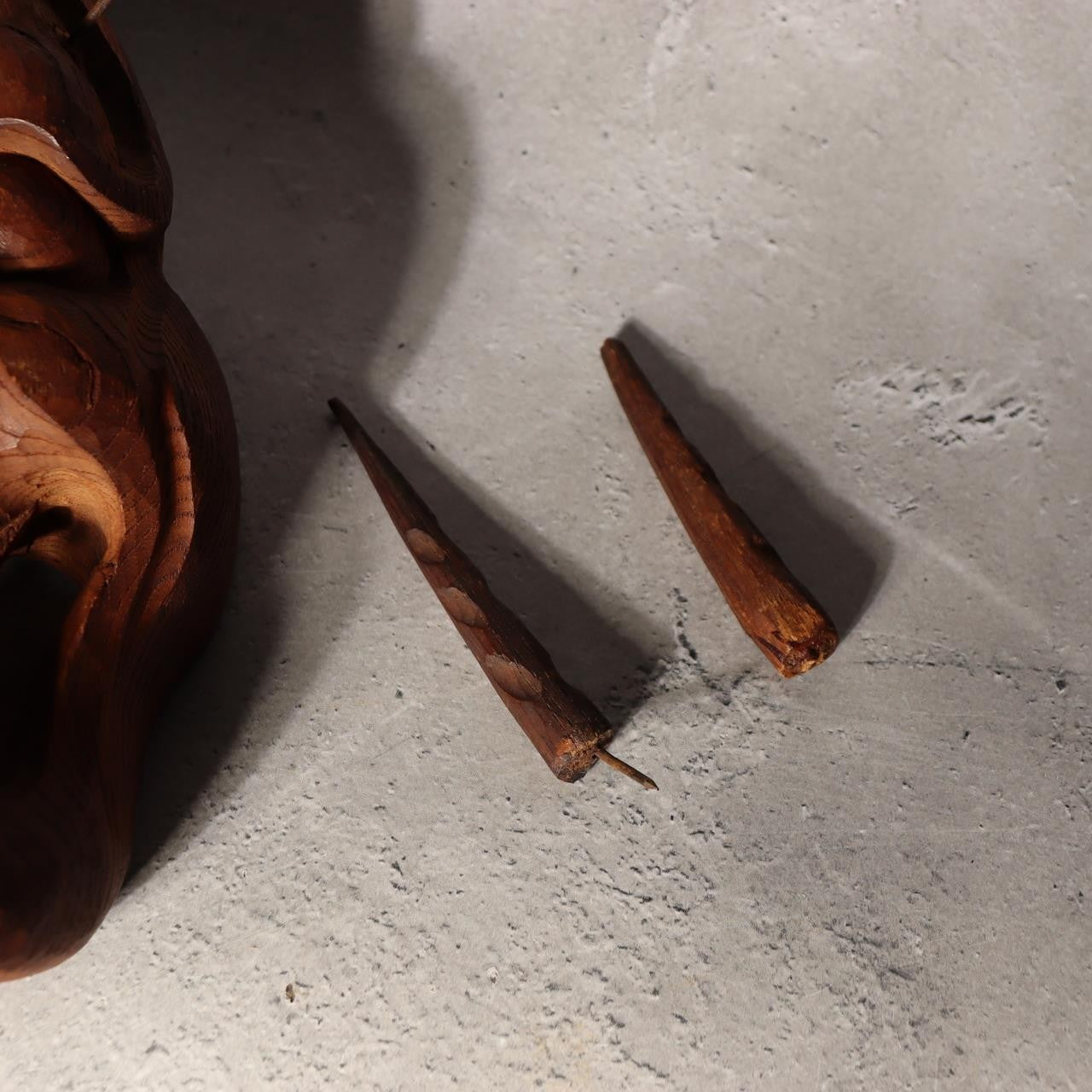 Japanese Antique Wooden Mask Hannya Wall Decor Hardwood Detachable Horns 700g11