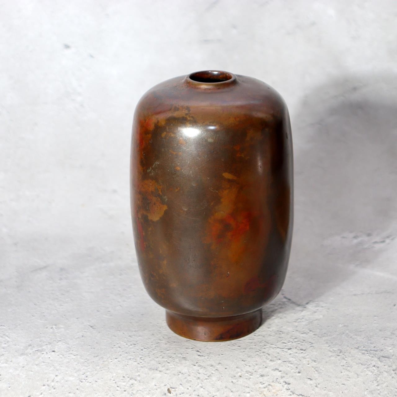 Japanese Cast Bronze Vase - Naoki Hara - Signed Tomobako Box Ikebana BV74012