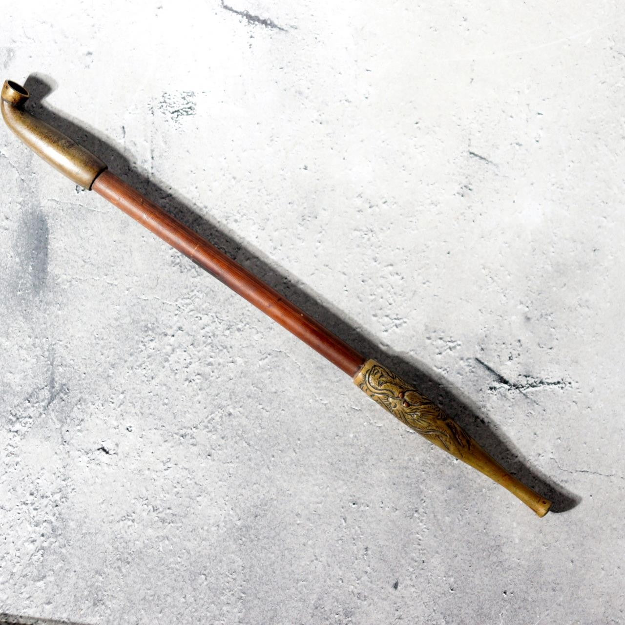 Meiji Period Japanese Kiseru Bamboo Smoking Pipe Dragon Relief WO6402