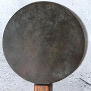 Antique Edo Period Bronze Hand Mirror Fujiwara Yoshikatsu Wooden Handle BOSa491