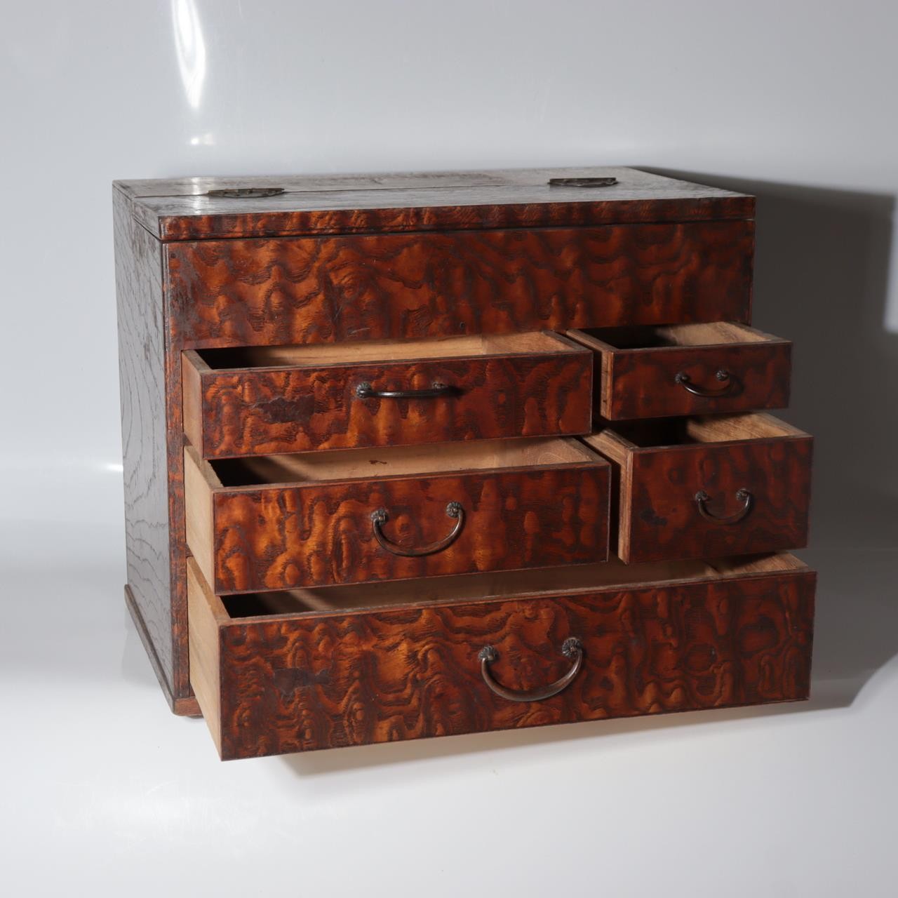 Vintage Japanese Tamo Wood Haribako Sewing Box Figured Grain WO6195