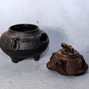 Vintage Japanese Cast Iron Tanuki "Bunbuku Chagama" Desk Lighter & Ashtray Set9