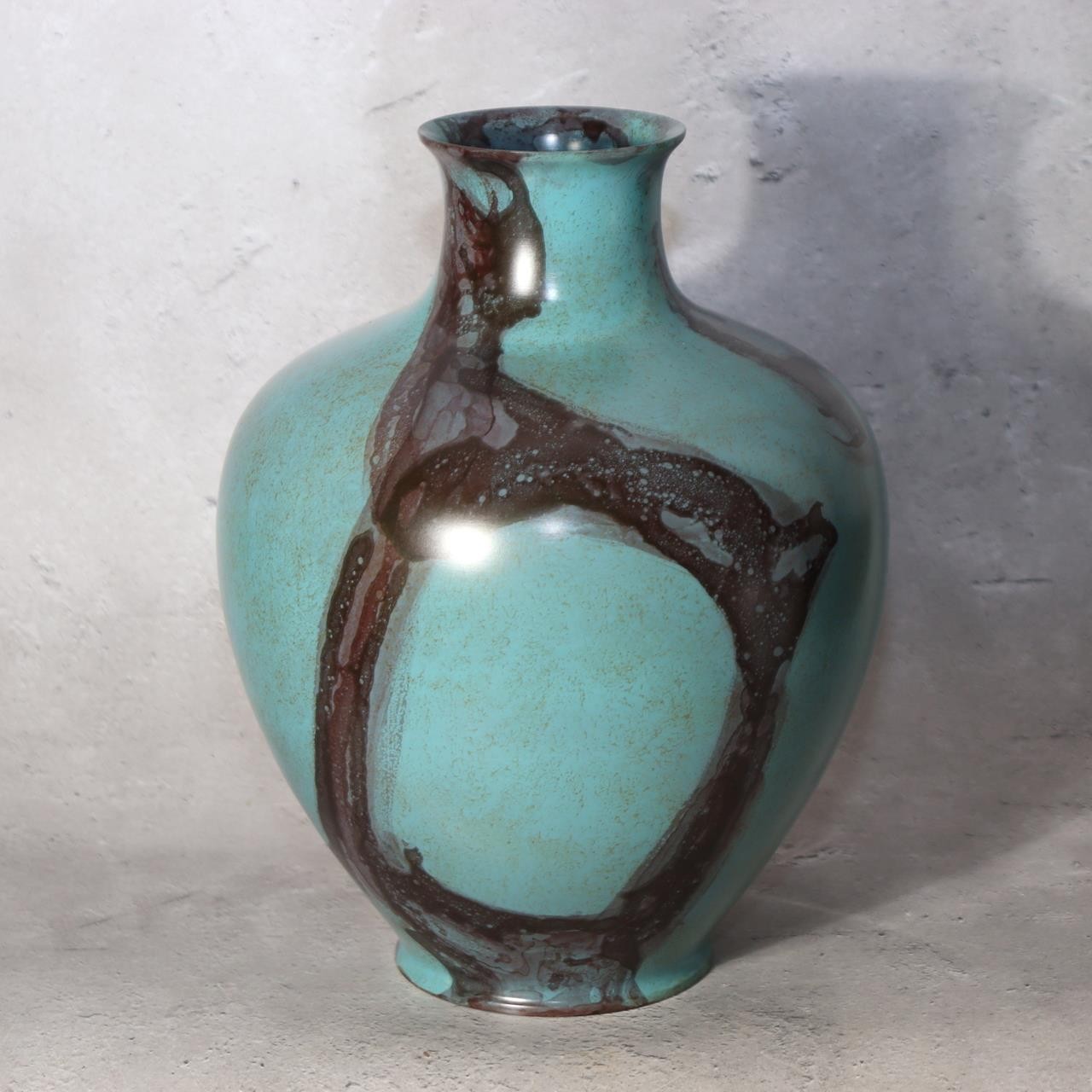 Japanese Cast Bronze Vase - Houn (Masaya Hasegawa) - Turquoise Marble Design1