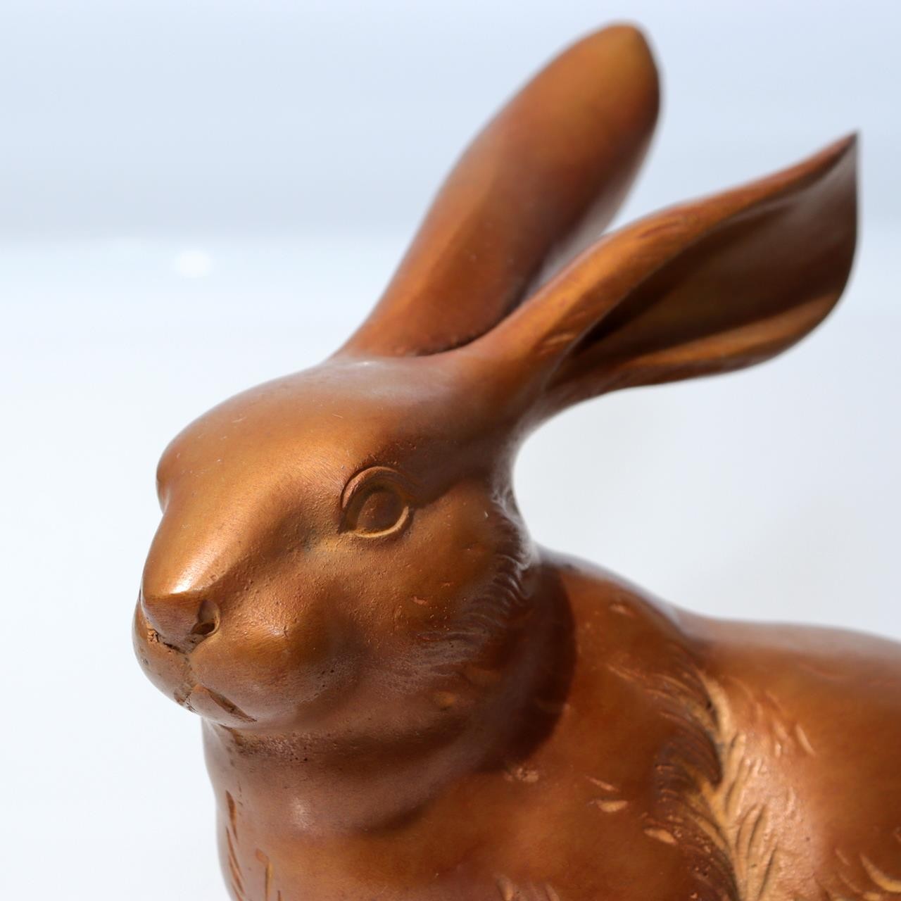 Japanese Vintage Cast Bronze Rabbit Figurine Okimono Signed Hare Statue BOSa450