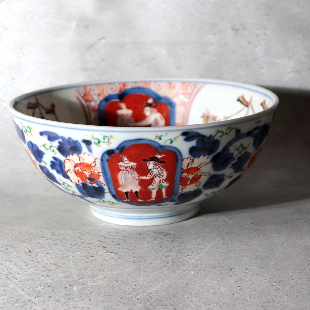Late Edo Imari Iroe Porcelain Bowl Plate Nanbanjin Foreigners Ships PV3169