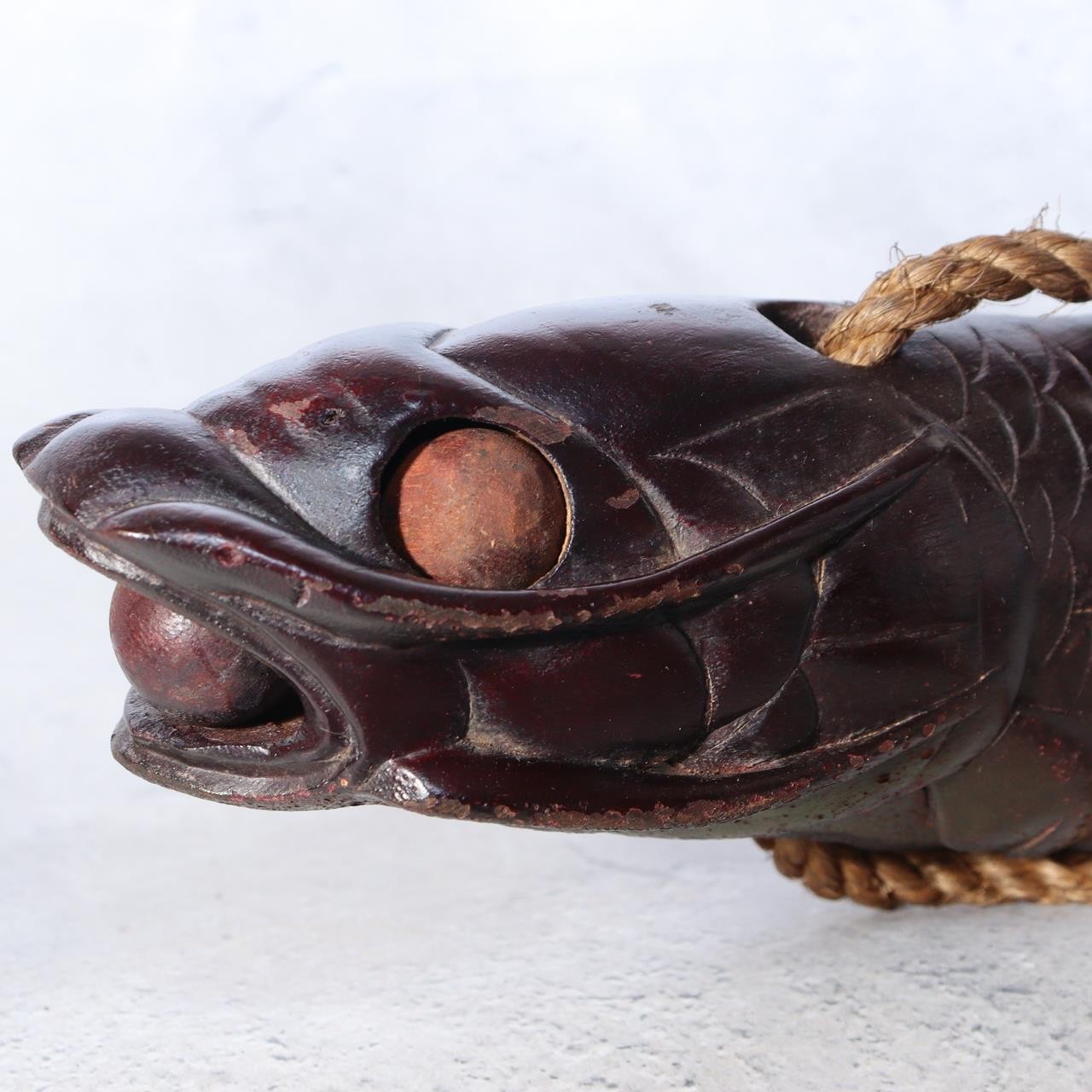 Antique Japanese Jizai-kagi Hearth Hook Slender Eel/Carp Wood Carving Movable3