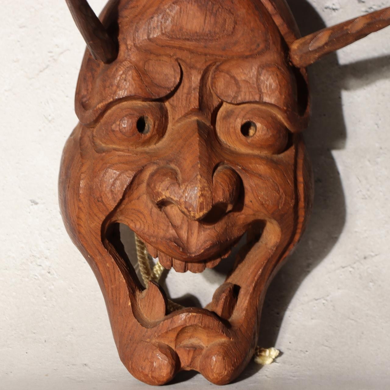 Japanese Antique Wooden Mask Hannya Wall Decor Hardwood Detachable Horns 700g18
