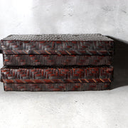 Vintage Japanese Bamboo Woven Rectangular Box Set of 2 Geometric Pattern Basket7