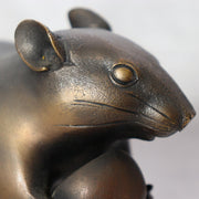 Vintage Japanese Bronze Rat Figurine - Nezumi by Seisai - Signed Tomobako 1.4kg10