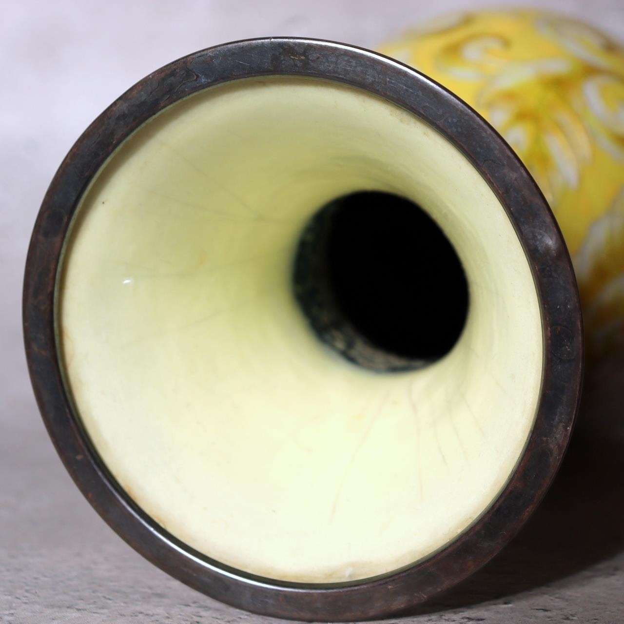 Vintage Japanese Cloisonne Enamel Vase Ota Hiroaki Pure Silver Rim OSV108